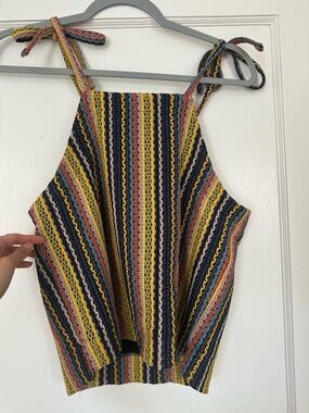 Madewell Multicolor Striped Crochet Tie-Shoulder Tank Top